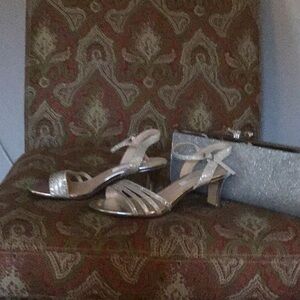 Silver Sandles with matching Silver bad